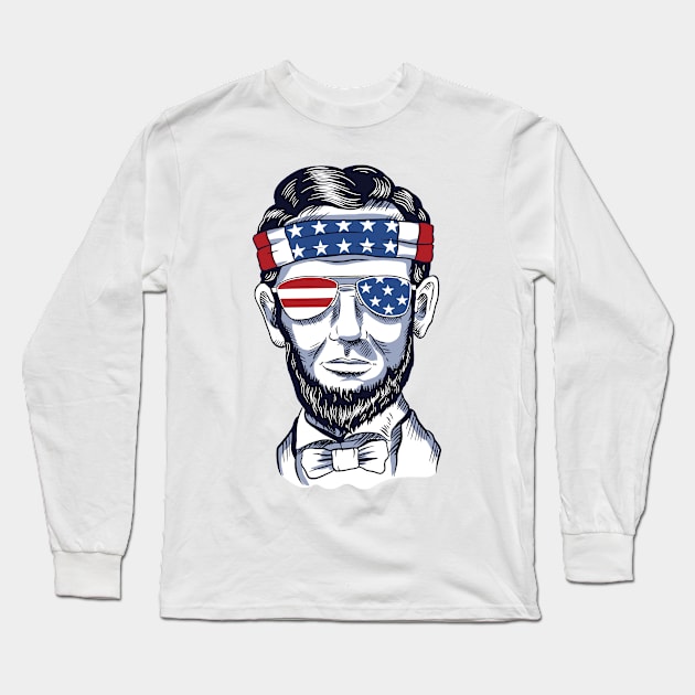 July 4th Abraham Lincoln USA American Gift Long Sleeve T-Shirt by qwertydesigns